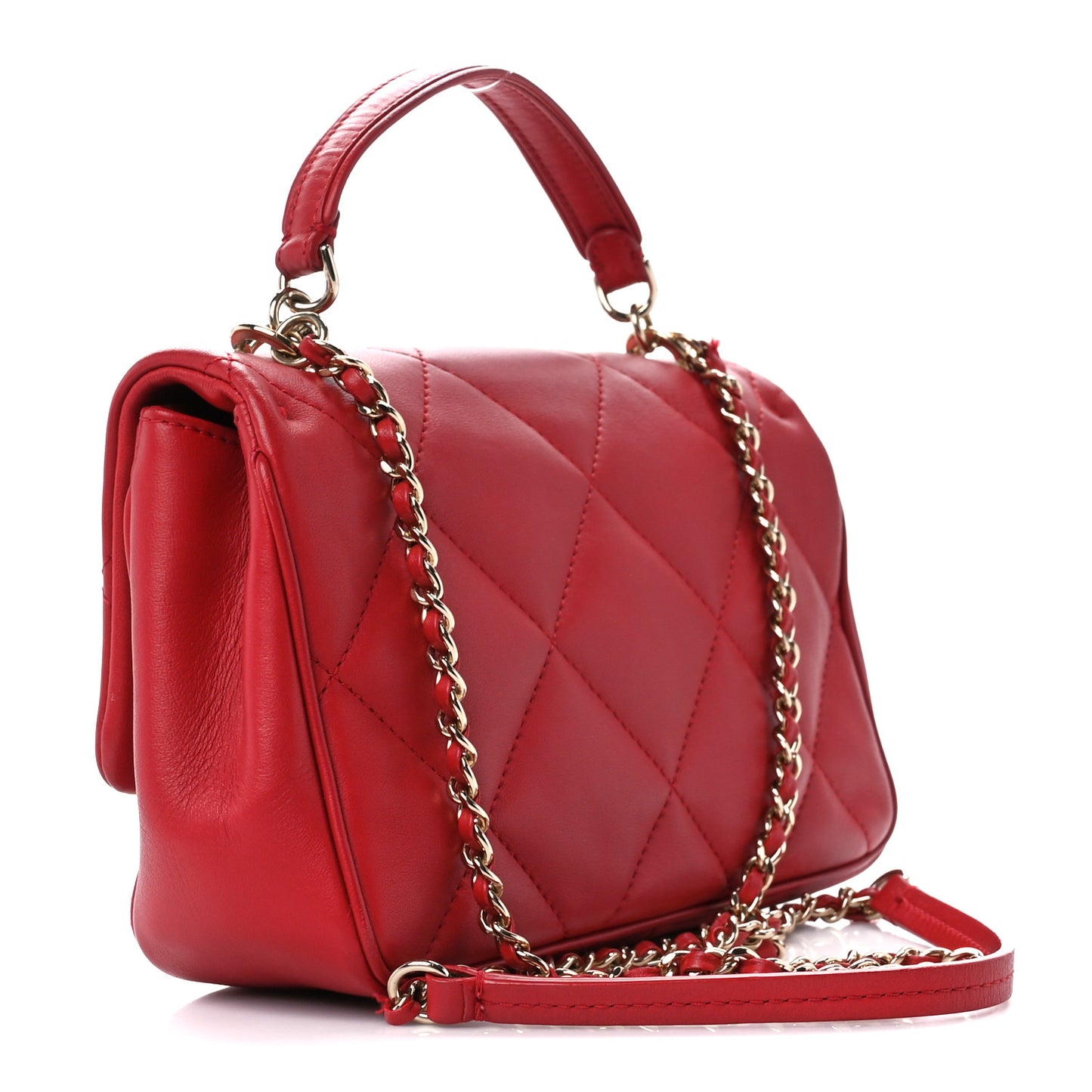 Lambskin Quilted Small Easy Carry Flap Red