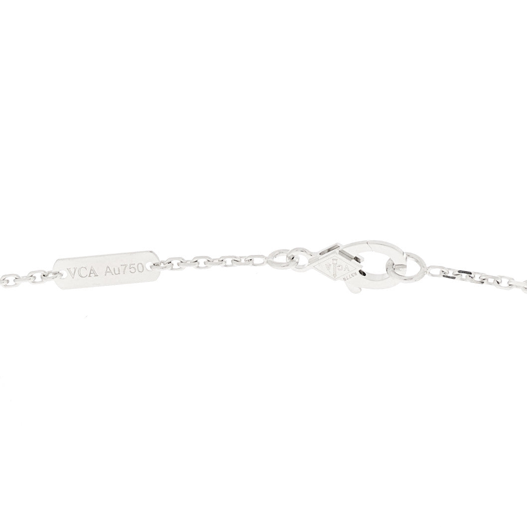 Van Cleef & Arpels 18K White Gold Diamond Celadon Green Sevres Porcelain Vintage Alhambra Pendant Necklace 5 of 6