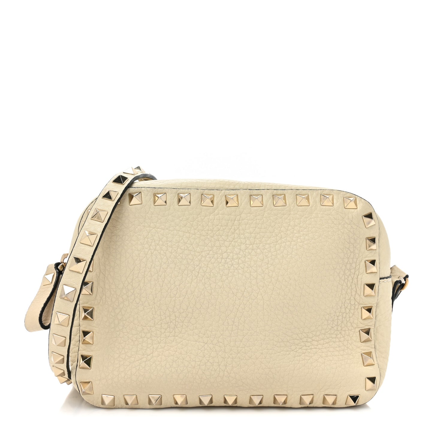 Grained Calfskin Rockstud Camera Crossbody Bag Ivory