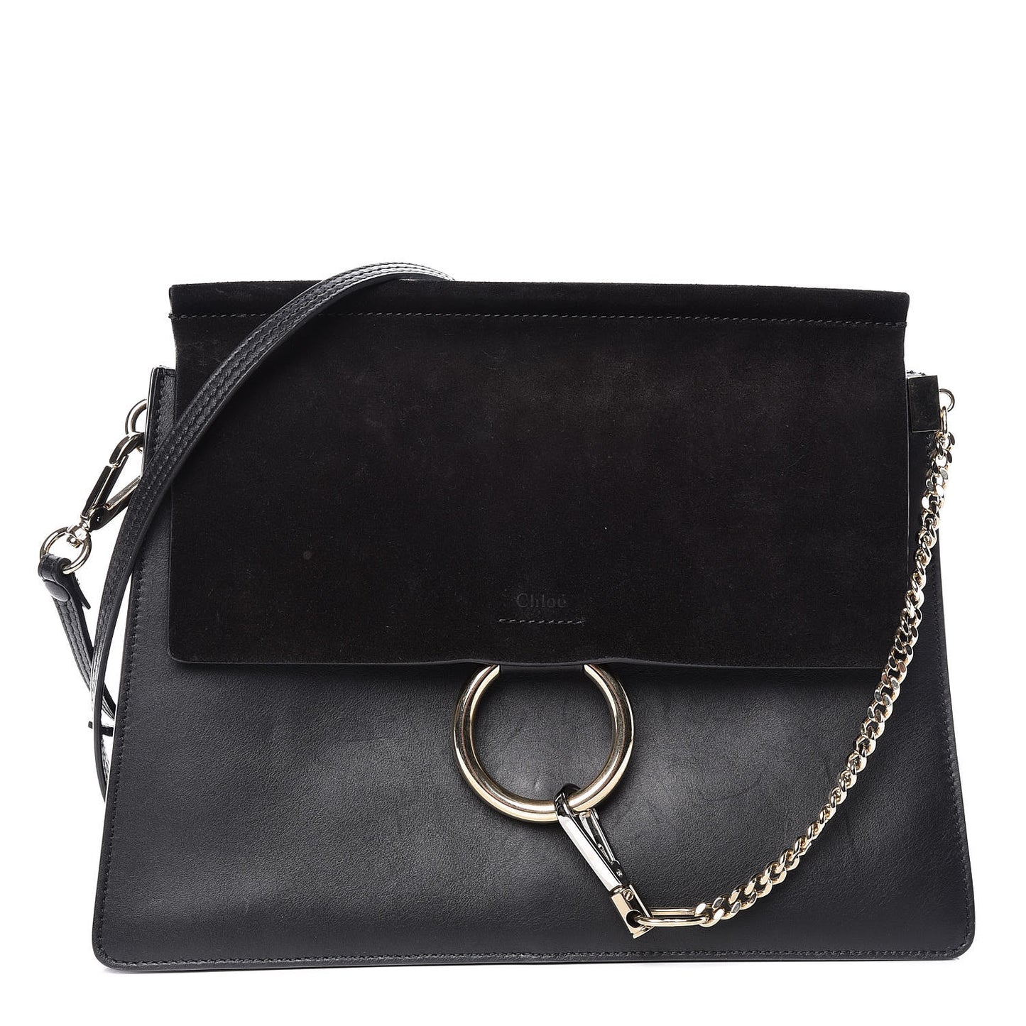 Suede Calfskin Medium Faye Shoulder Bag Black