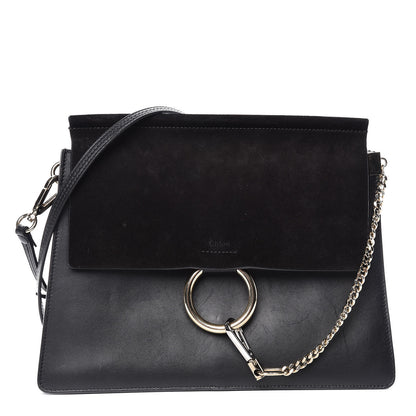Chloe Suede Calfskin Medium Faye Shoulder Bag Black 1 of 14