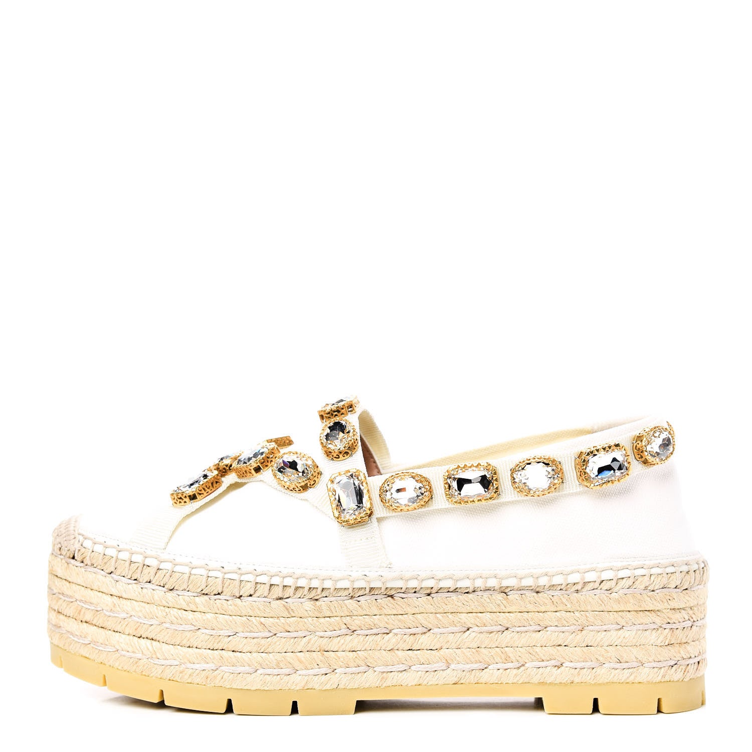 Gucci Canvas Crystal Embellished Platform Espadrilles 38 Great White 1 of 9