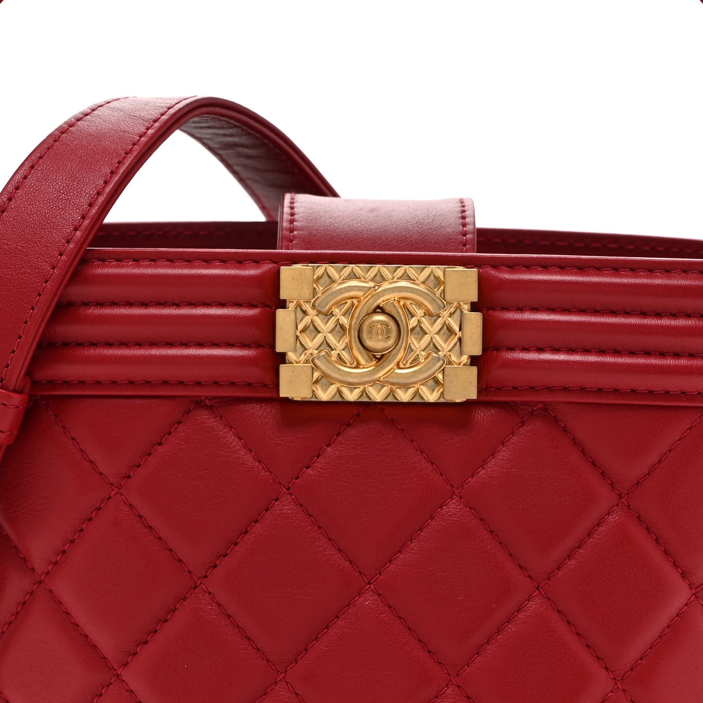 Calfskin Quilted Boy Bucket Bag Red