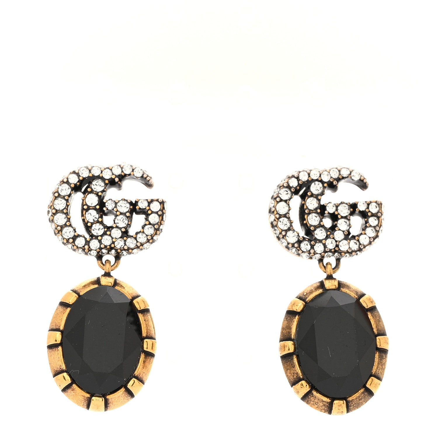 Gucci Crystal Double G Earrings Black Aged Gold 1 of 6