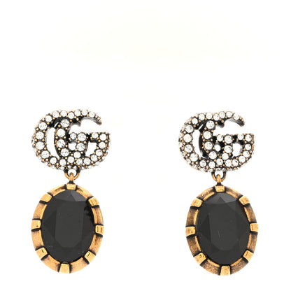 Gucci Crystal Double G Earrings Black Aged Gold 1 of 6