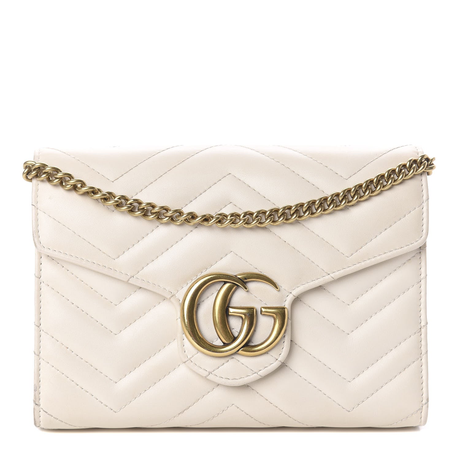 Gucci Calfskin Matelasse GG Marmont Chain Wallet Mystic White 1 of 7