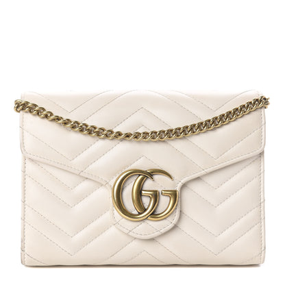 Gucci Calfskin Matelasse GG Marmont Chain Wallet Mystic White 1 of 7