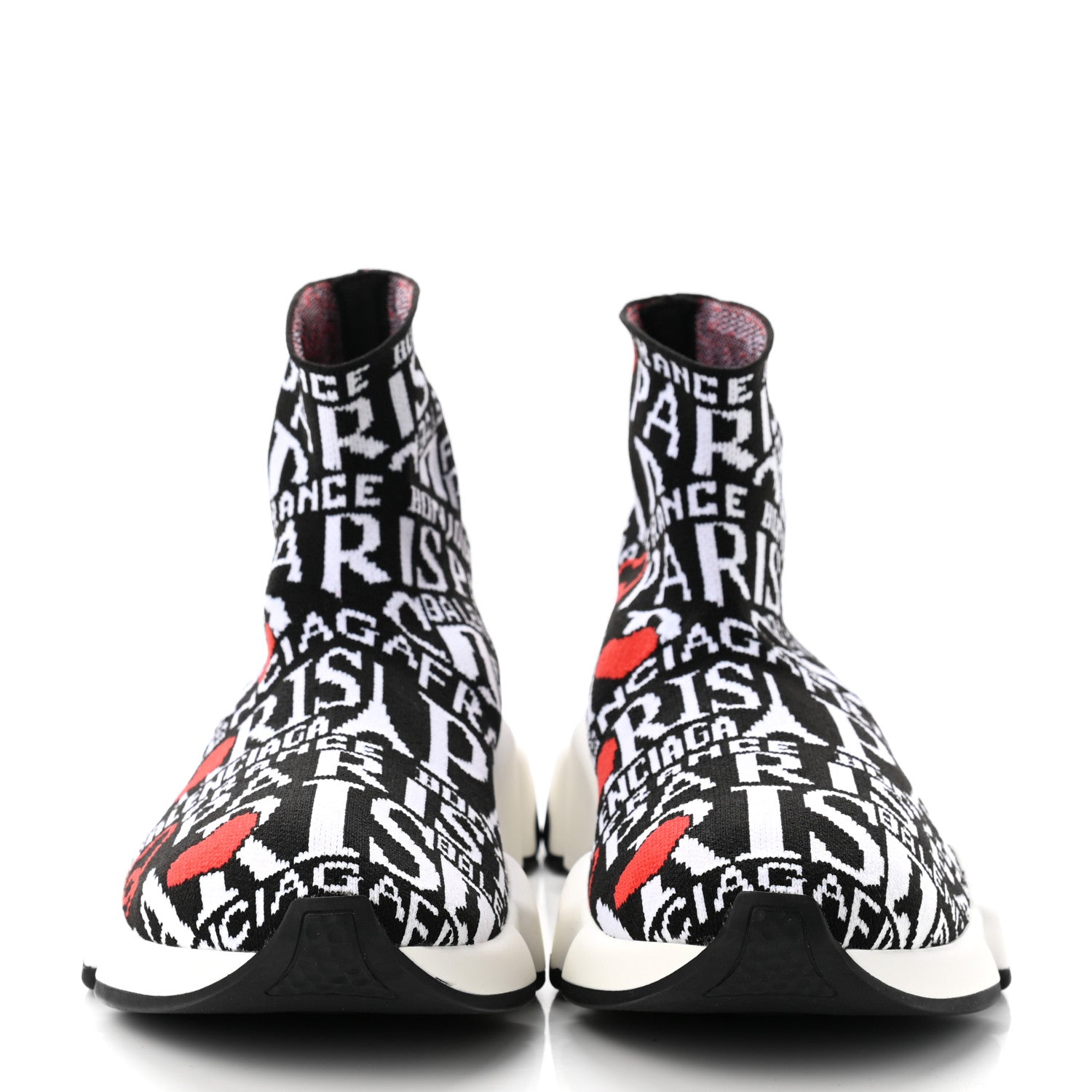 Balenciaga Neoprene Knit Bonjour Paris Womens Speed Sneakers 39 Black White Red 2 of 9