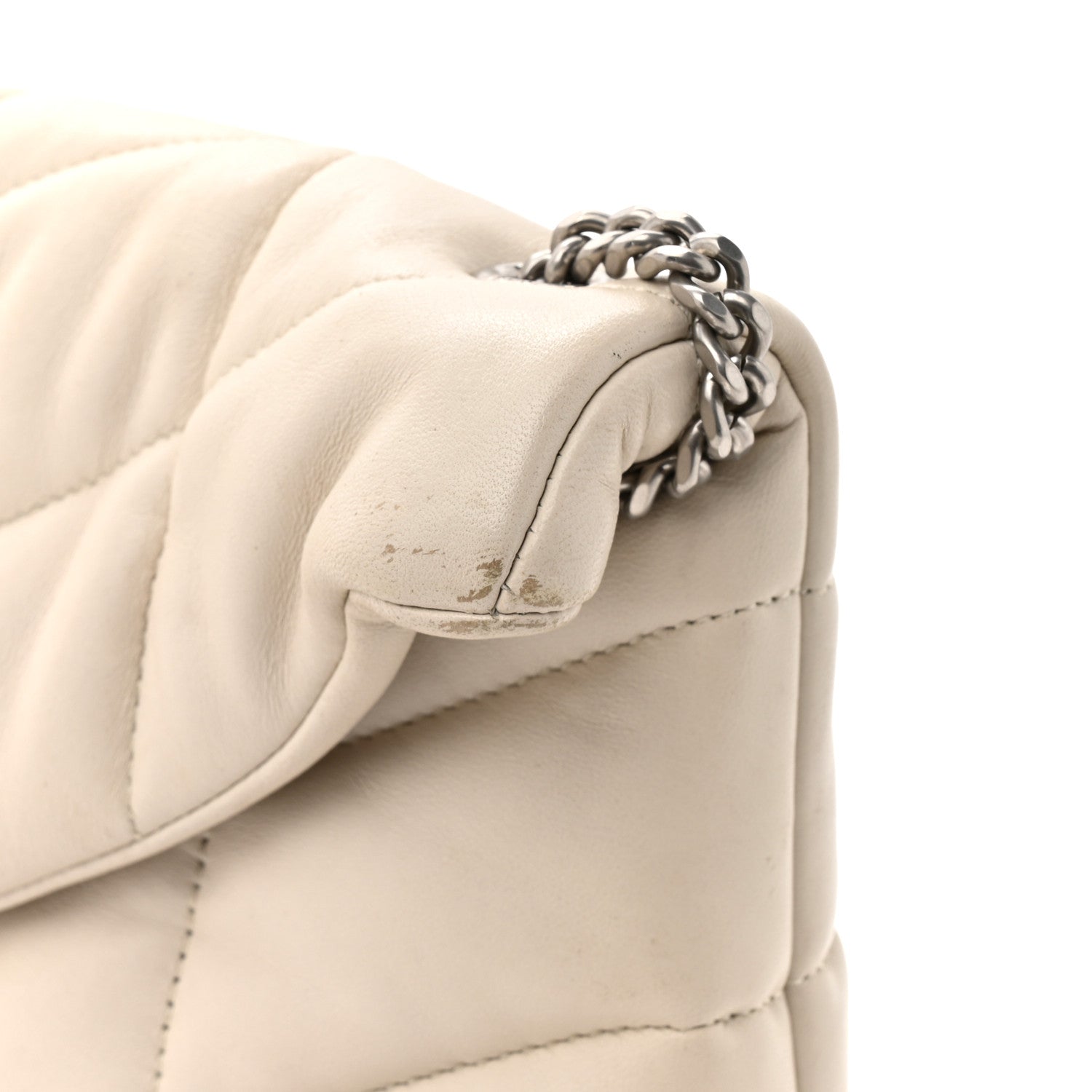 Saint Laurent Lambskin Quilted Toy Loulou Puffer Monogram Chain Satchel Crema Soft Crema Soft 13 of 14