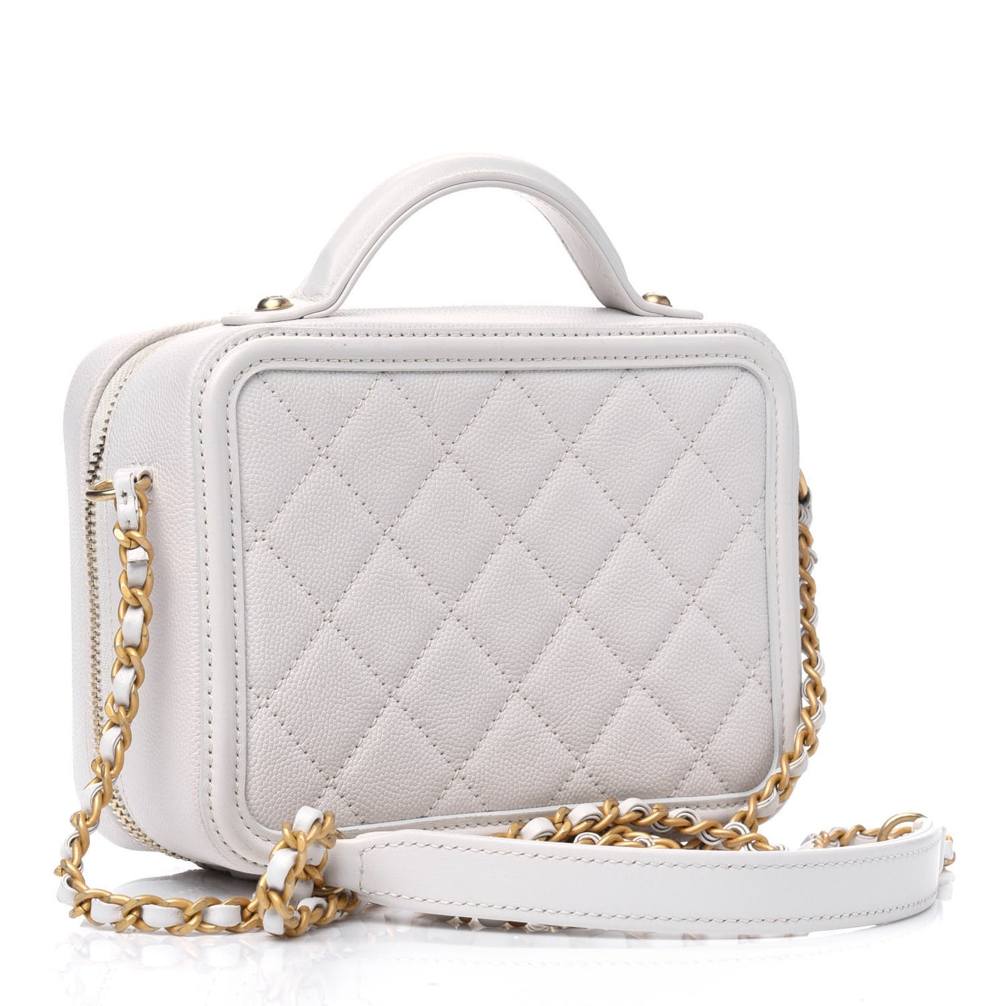 Caviar Quilted Small CC Filigree Vanity Case White
