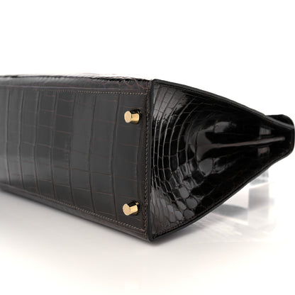 Hermes Shiny Niloticus Crocodile Kelly Sellier 28 Macassar 9 of 38