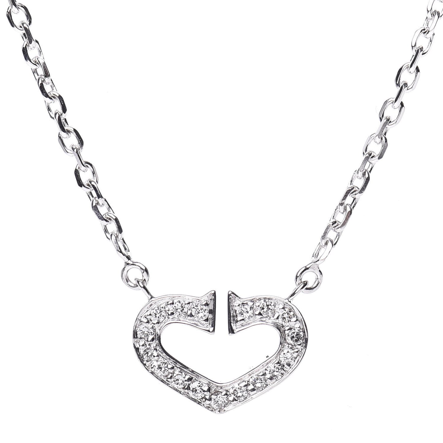 18K White Gold Diamond Small Hearts and Symbols Pendant Necklace