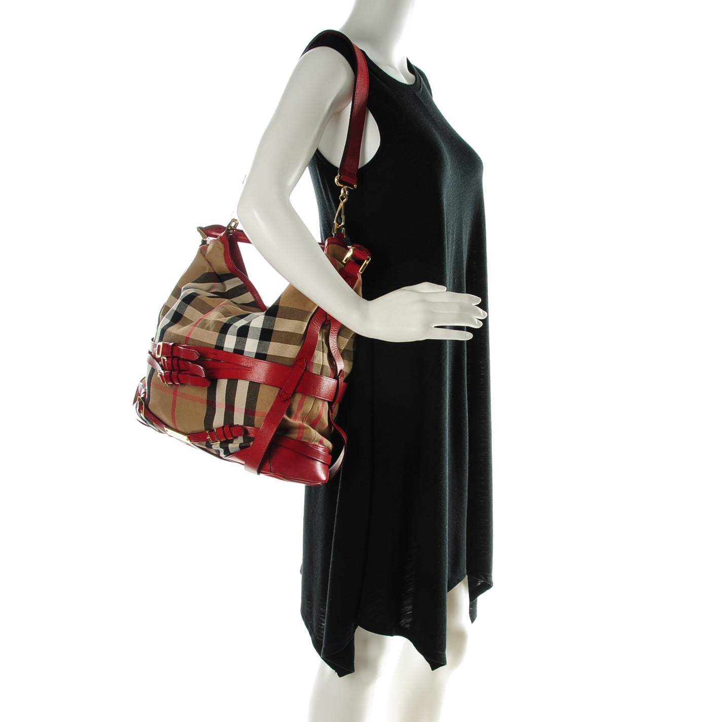 Burberry House Check Bridle Calfskin Medium Gosford Hobo Red 2 of 9