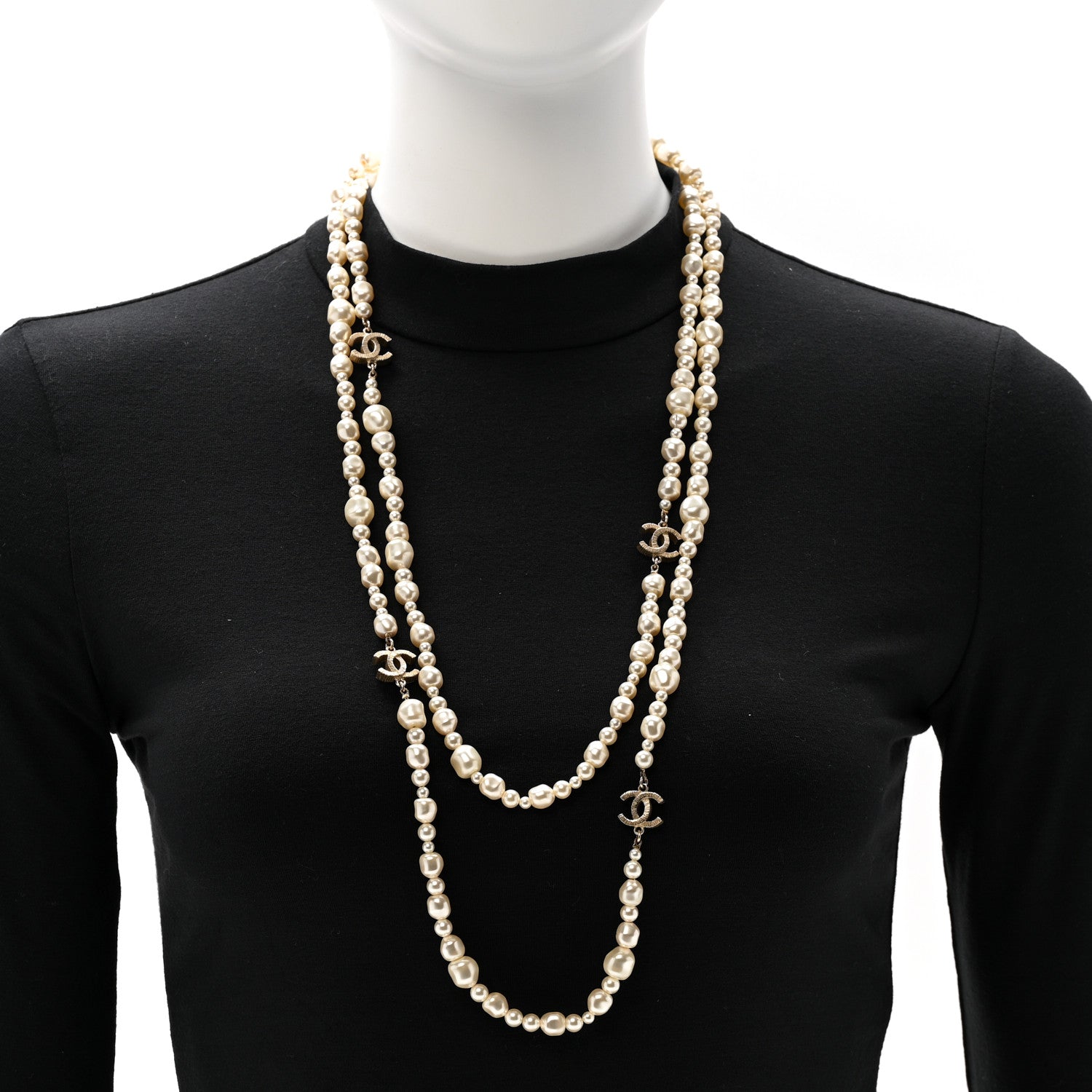 Chanel Irregular Pearl CC Long Necklace Light Gold 2 of 5
