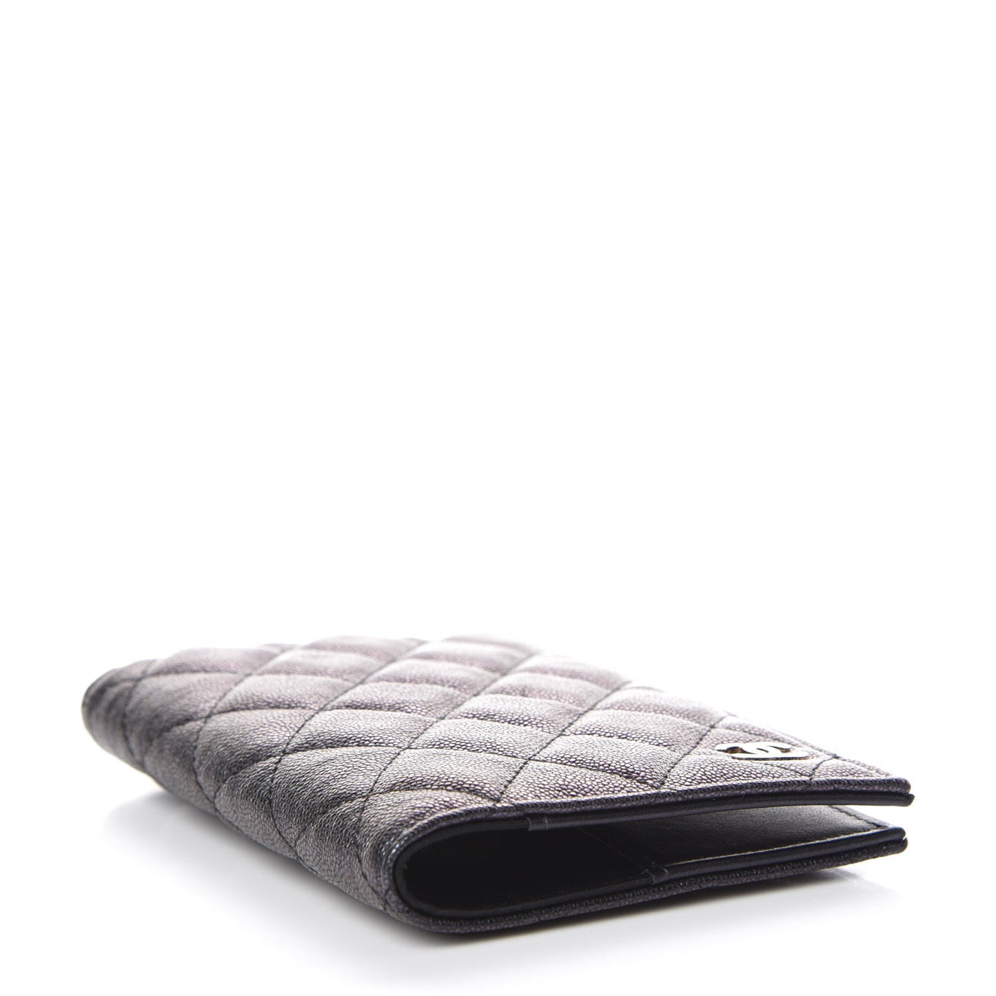 Iridescent Caviar Quilted Passport Holder Black