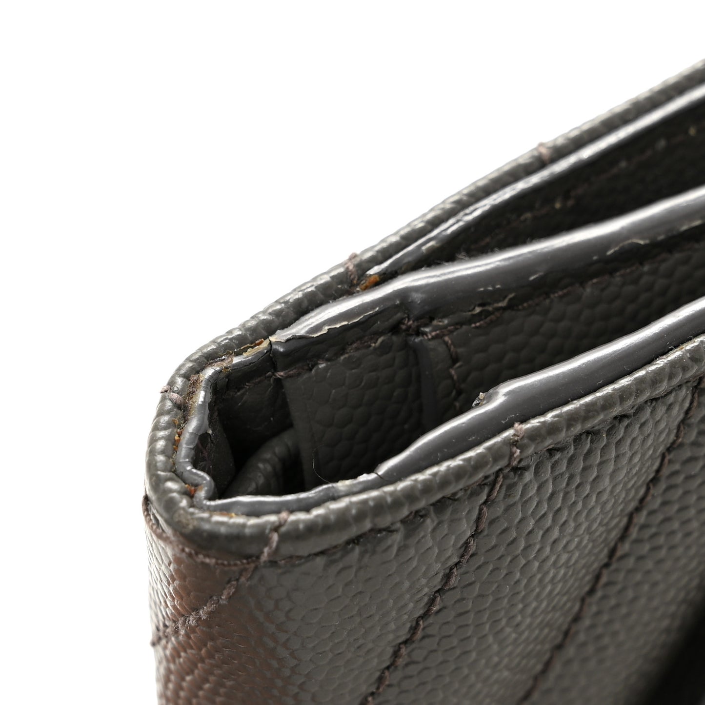 Grain De Poudre Matelasse Chevron Monogram Compact Tri Fold Wallet Coffee