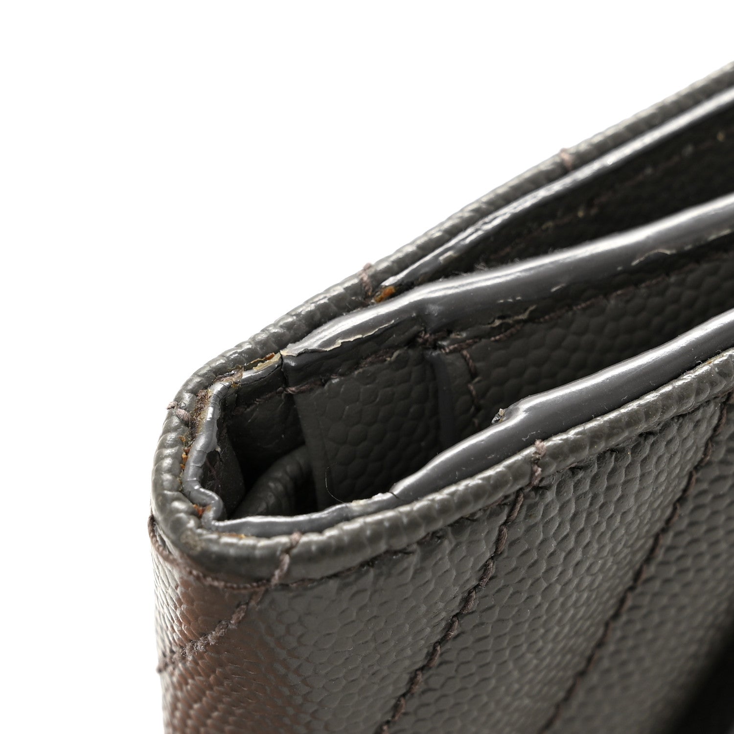 Saint Laurent Grain De Poudre Matelasse Chevron Monogram Compact Tri Fold Wallet Coffee 11 of 12