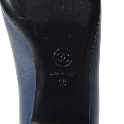 Chanel Lambskin CC Cap Toe Ballerina Flats 38 Navy Black 7 of 9