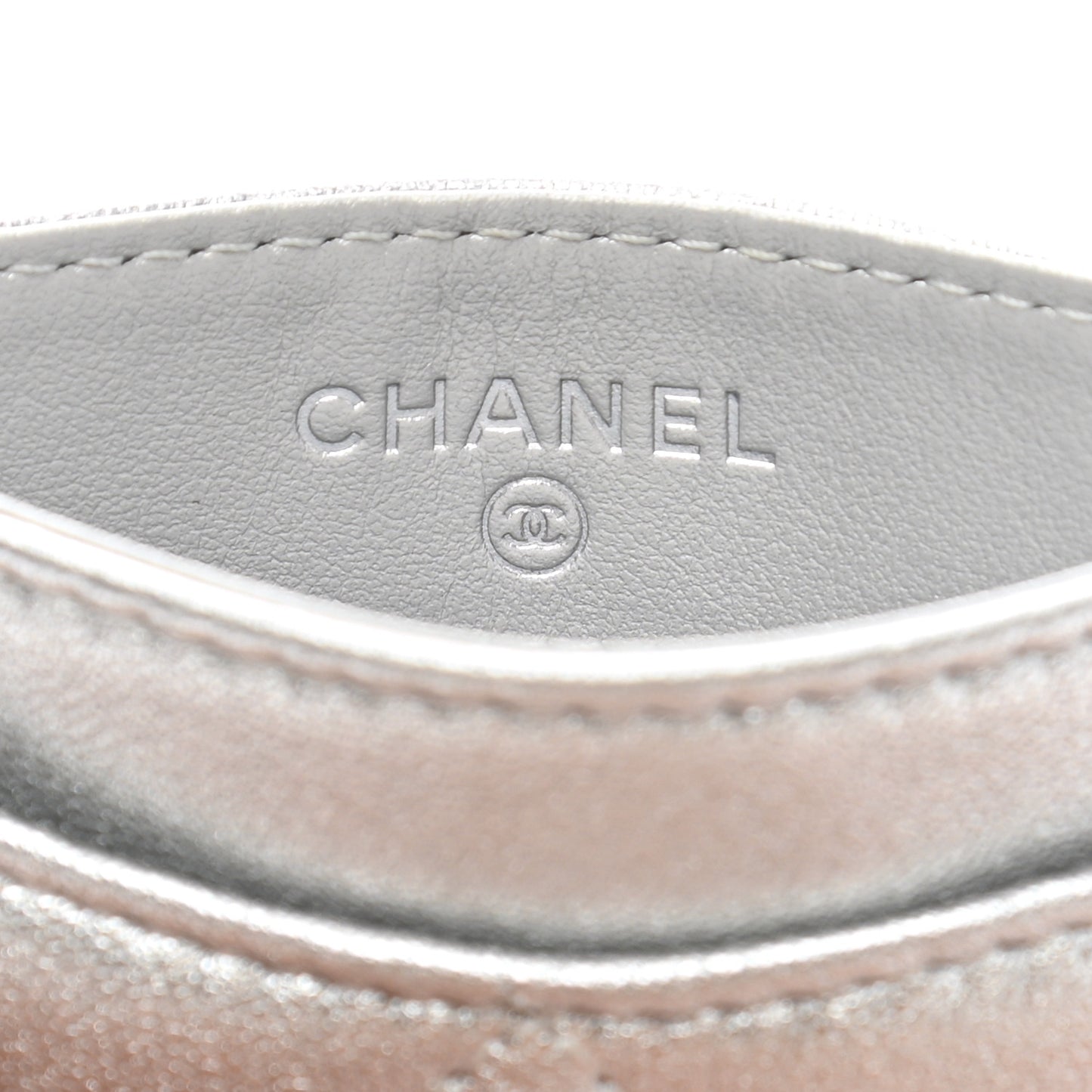 Metallic Lambskin Quilted Card Holder Silver