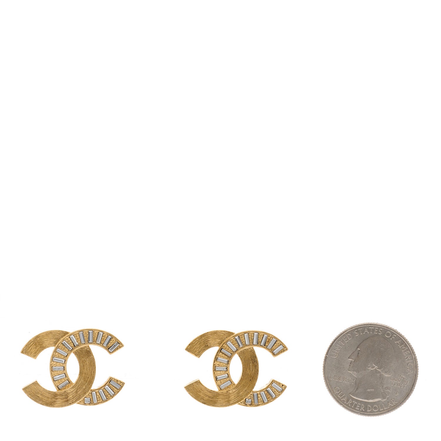 Chanel Metal Crystal CC Baguette Earrings Gold 2 of 5