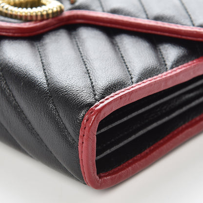 Gucci Vintage Effect Calfskin Matelasse Diagonal Torchon GG Marmont Chain Wallet Black Romantic Cherry 9 of 10