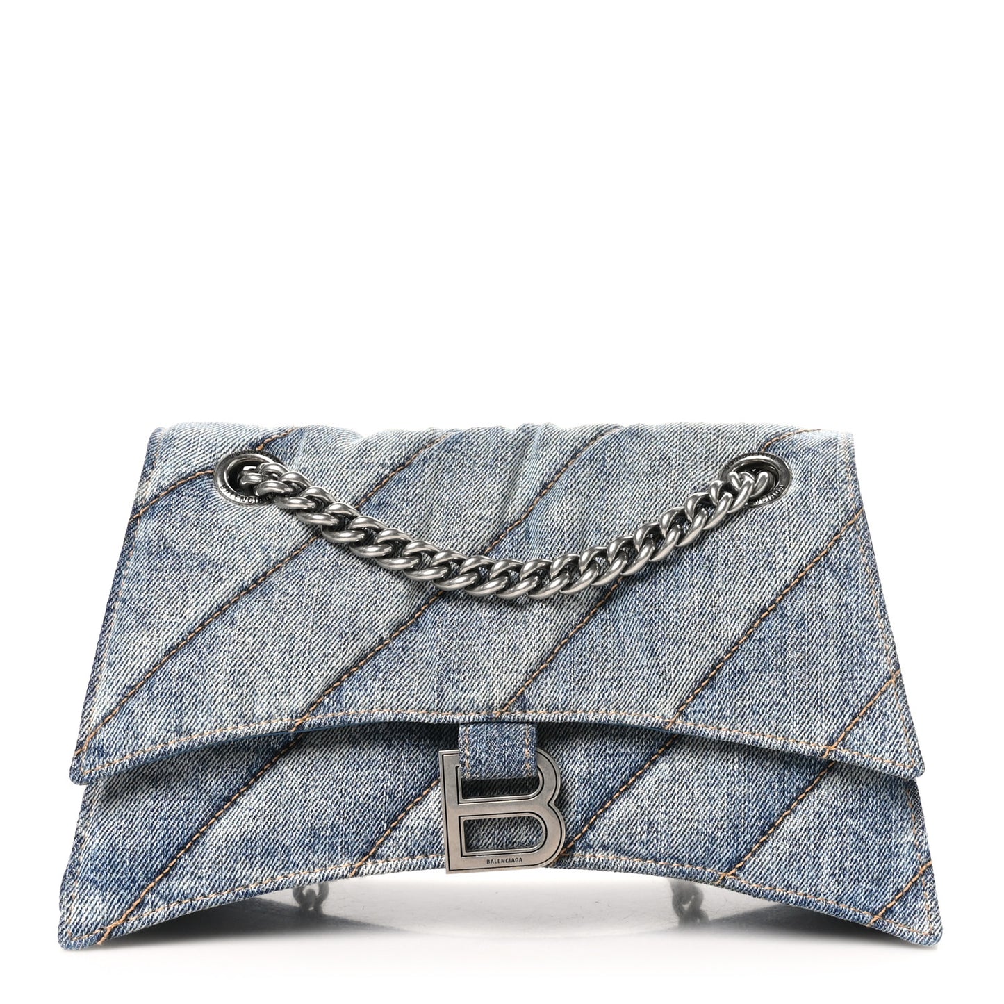 Washed Denim Quilted Small Crush Chain Bag Denim Blue