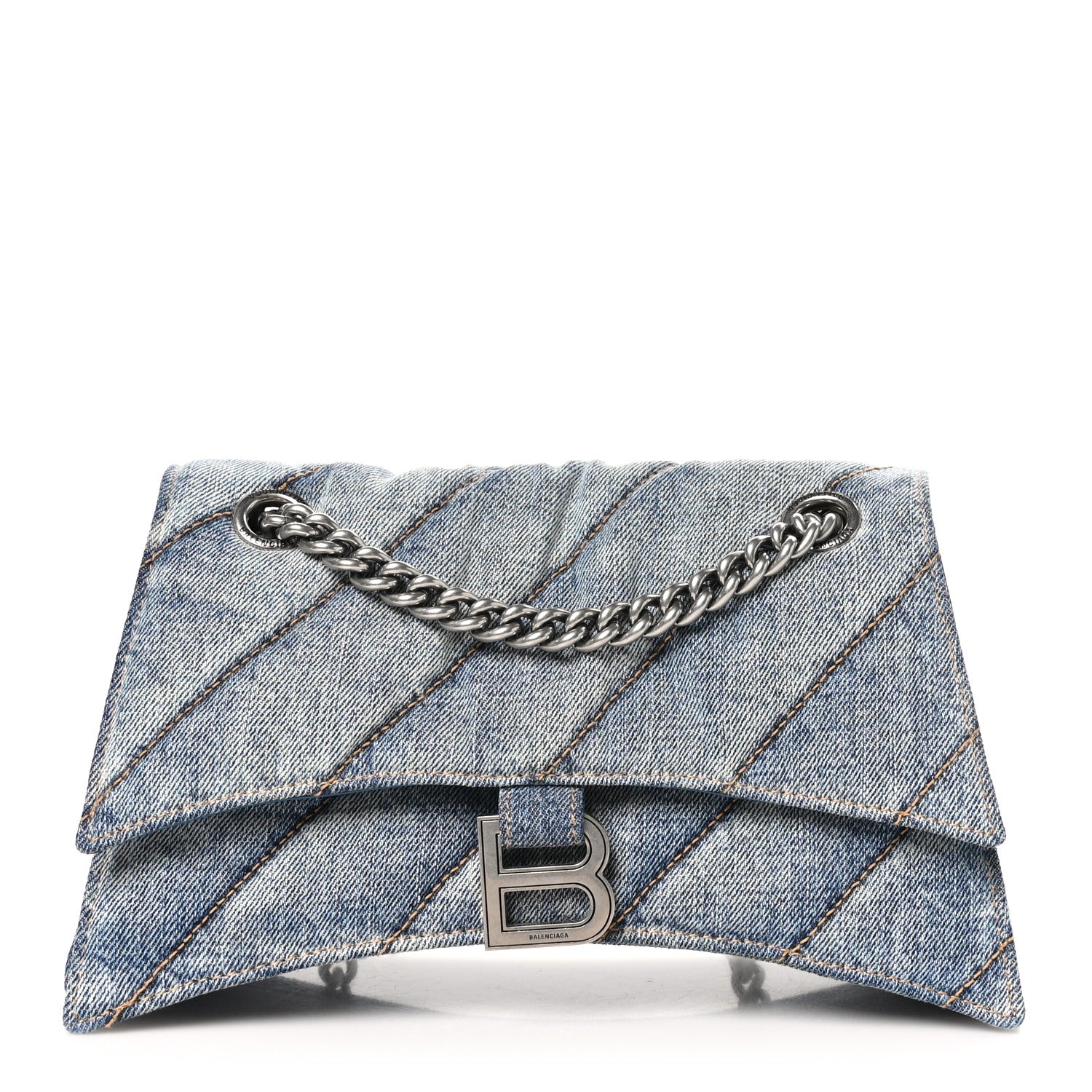 Balenciaga Washed Denim Quilted Small Crush Chain Bag Denim Blue 1 of 10