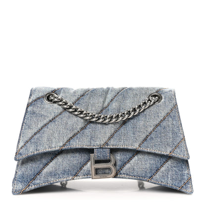 Balenciaga Washed Denim Quilted Small Crush Chain Bag Denim Blue 1 of 10