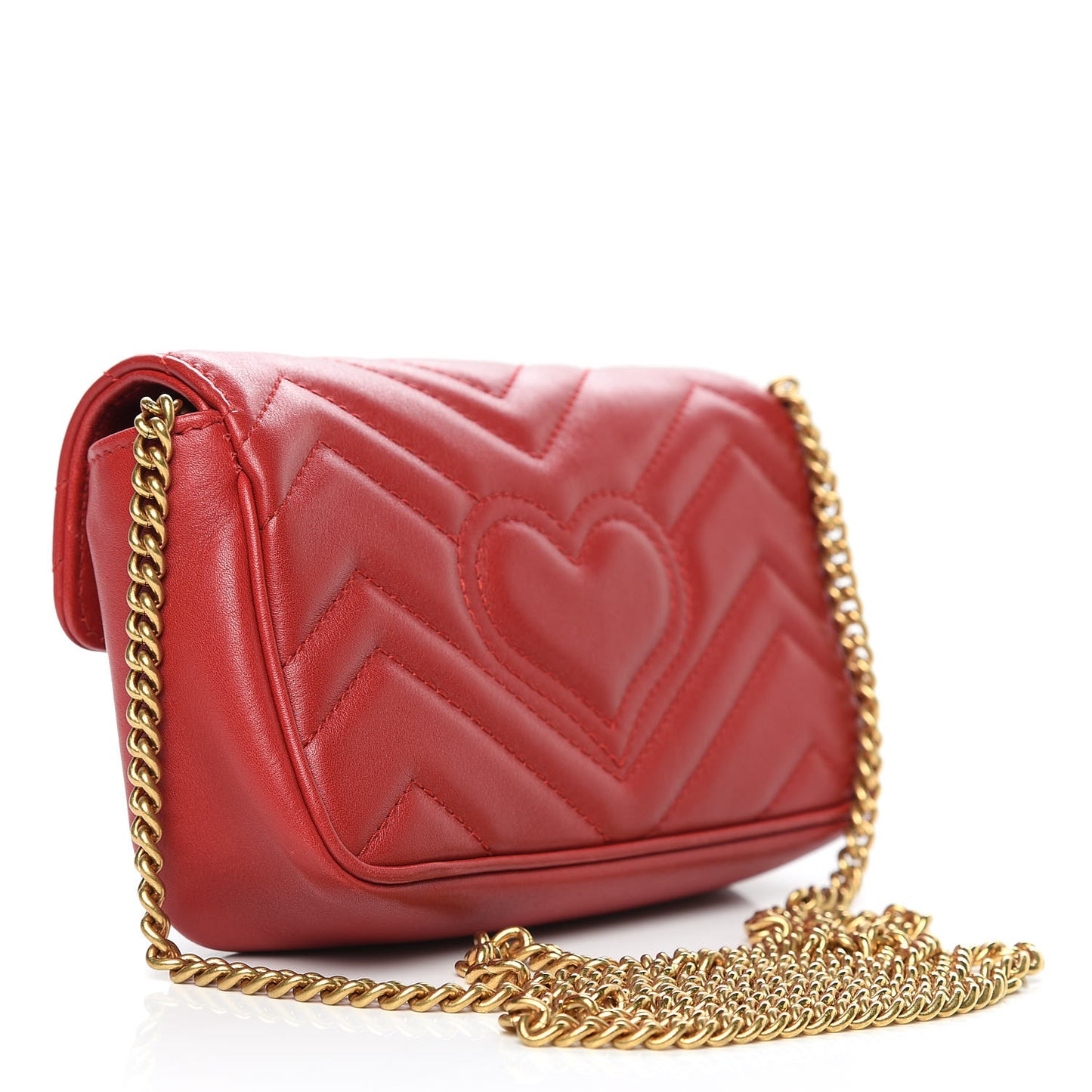 Calfskin Matelasse Super Mini GG Marmont Shoulder Bag Hibiscus Red