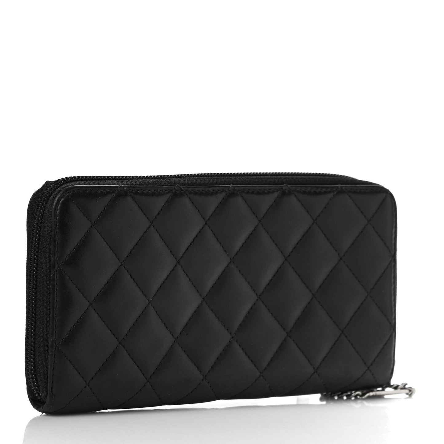 Calfskin Quilted Cambon Large Gusset Zip Around Wallet Black