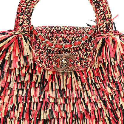 Chanel Raffia Fringe Nano Kelly Shopper Red Beige Black 8 of 11