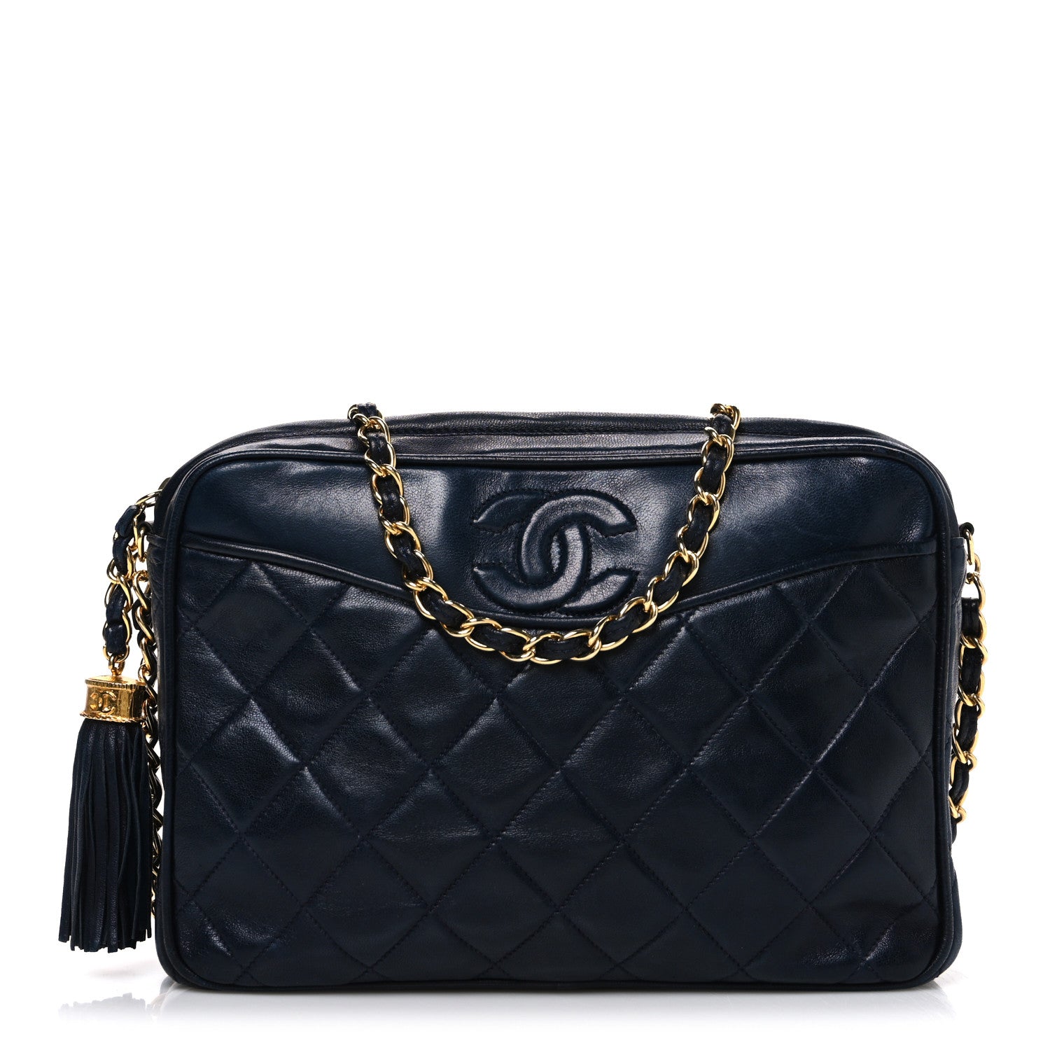 シャネル ポシェット Chanel Lambskin Quilted CC Tassel Camera Case Navy 1873613