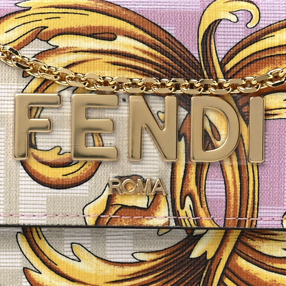 Fendi X VERSACE Glazed Fabric Fendace FF Baroque Continental Wallet On Chain Gold White Rosa 9 of 13