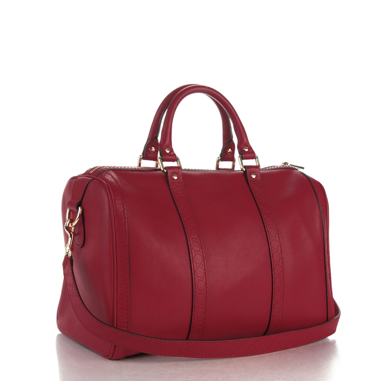 Gucci Calfskin Microguccissima Trim Medium Boston Raspberry Red 3 of 8