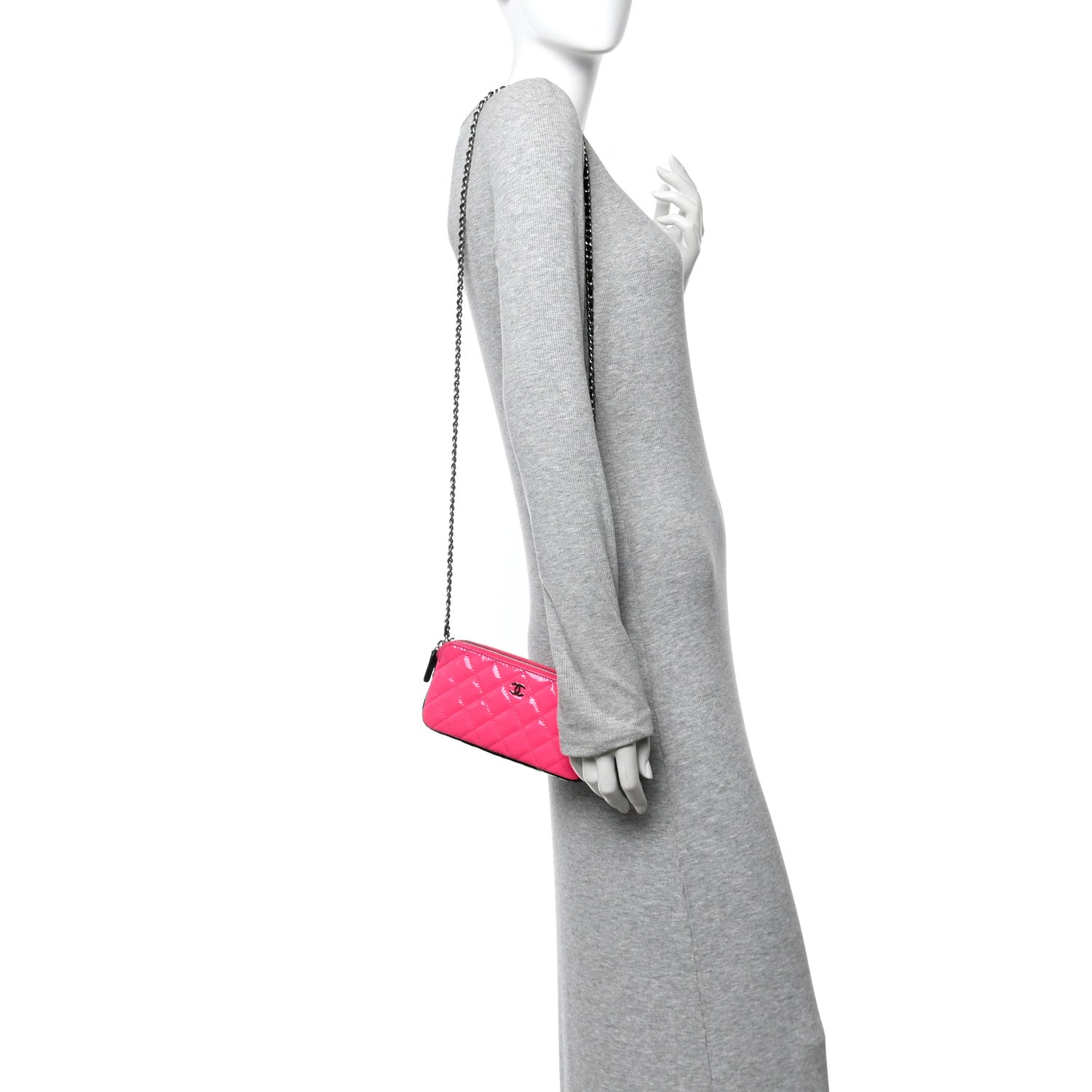 Chanel Patent Quilted Small Clutch With Chain Pink Black 2 of 14
