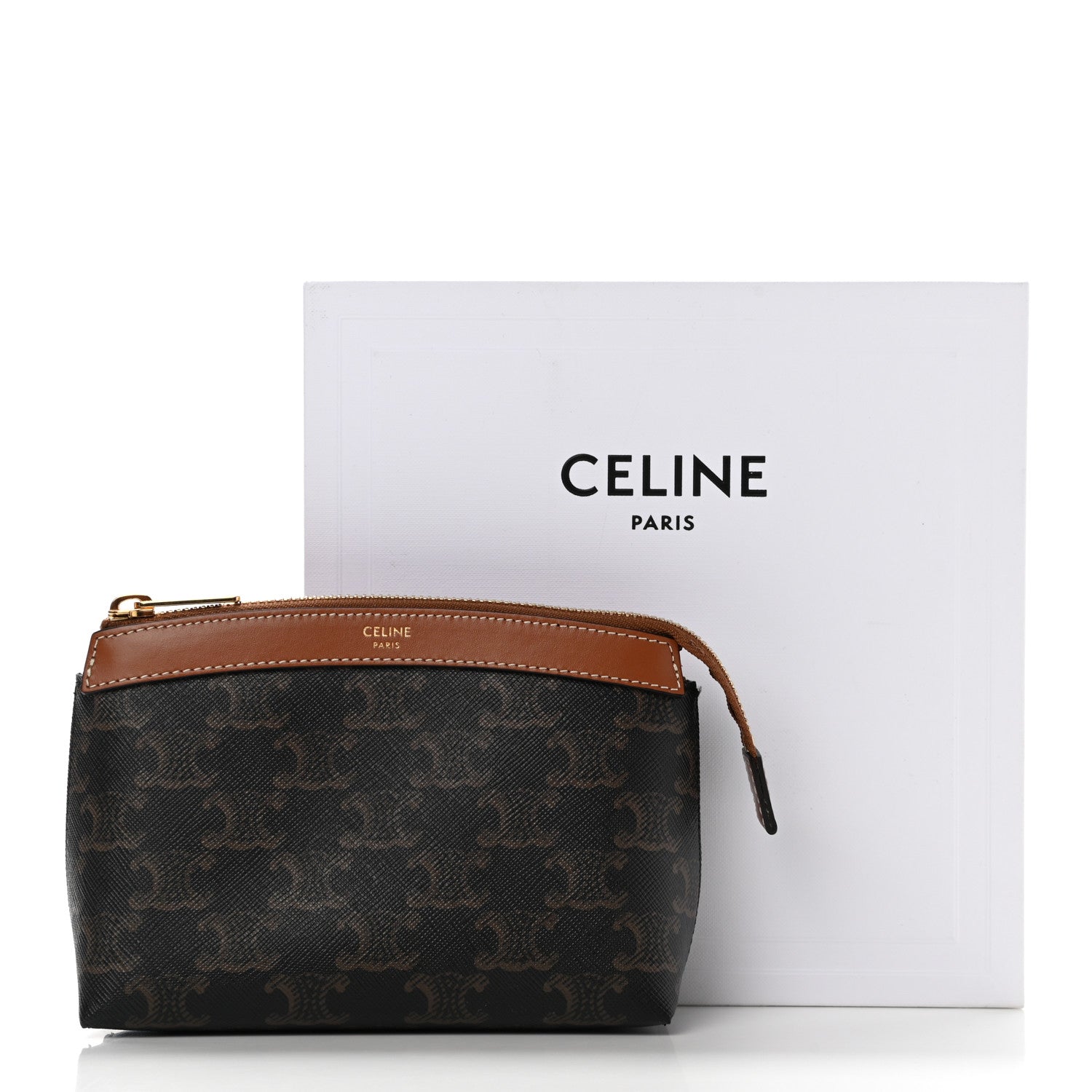 Celine Triomphe Canvas Calfskin Small Zipped Pouch Tan 8 of 8