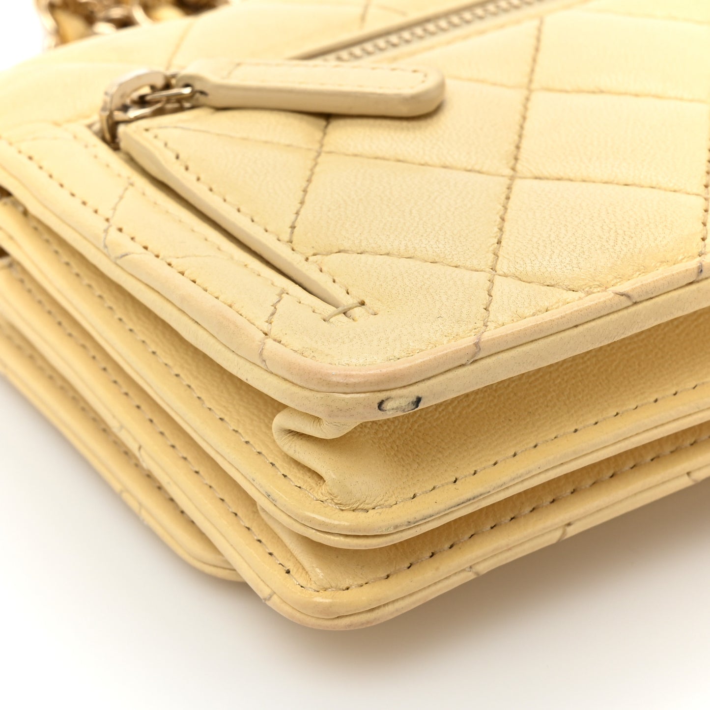 Lambskin Quilted Mini Wallet On Chain WOC Yellow