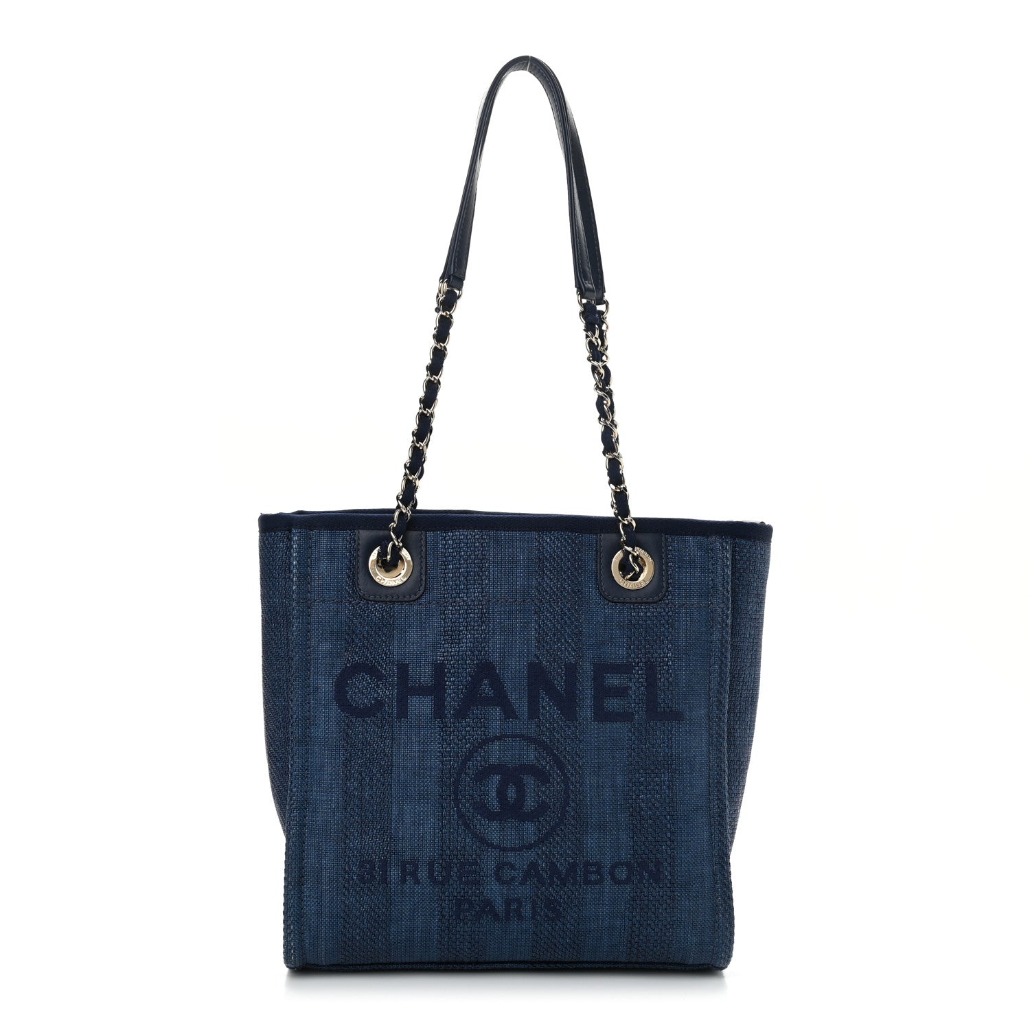 Chanel Mixed Fibers Striped Mini Deauville Tote Navy Blue 1 of 13