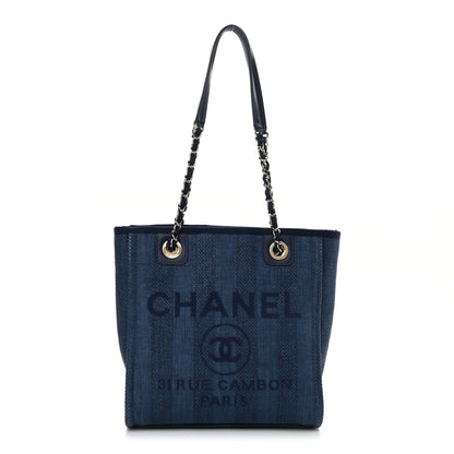 Chanel Mixed Fibers Striped Mini Deauville Tote Navy Blue 1 of 13