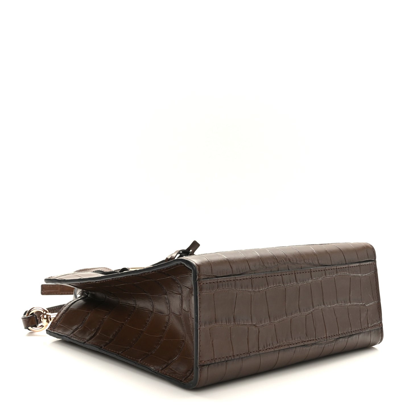 Calfskin Crocodile Embossed Mini Grind Tote Bag Dark Brown