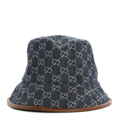 Gucci Washed Jacquard Denim Nappa GG Monogram Oscar Bucket Hat M Denim Cuir 4 of 9