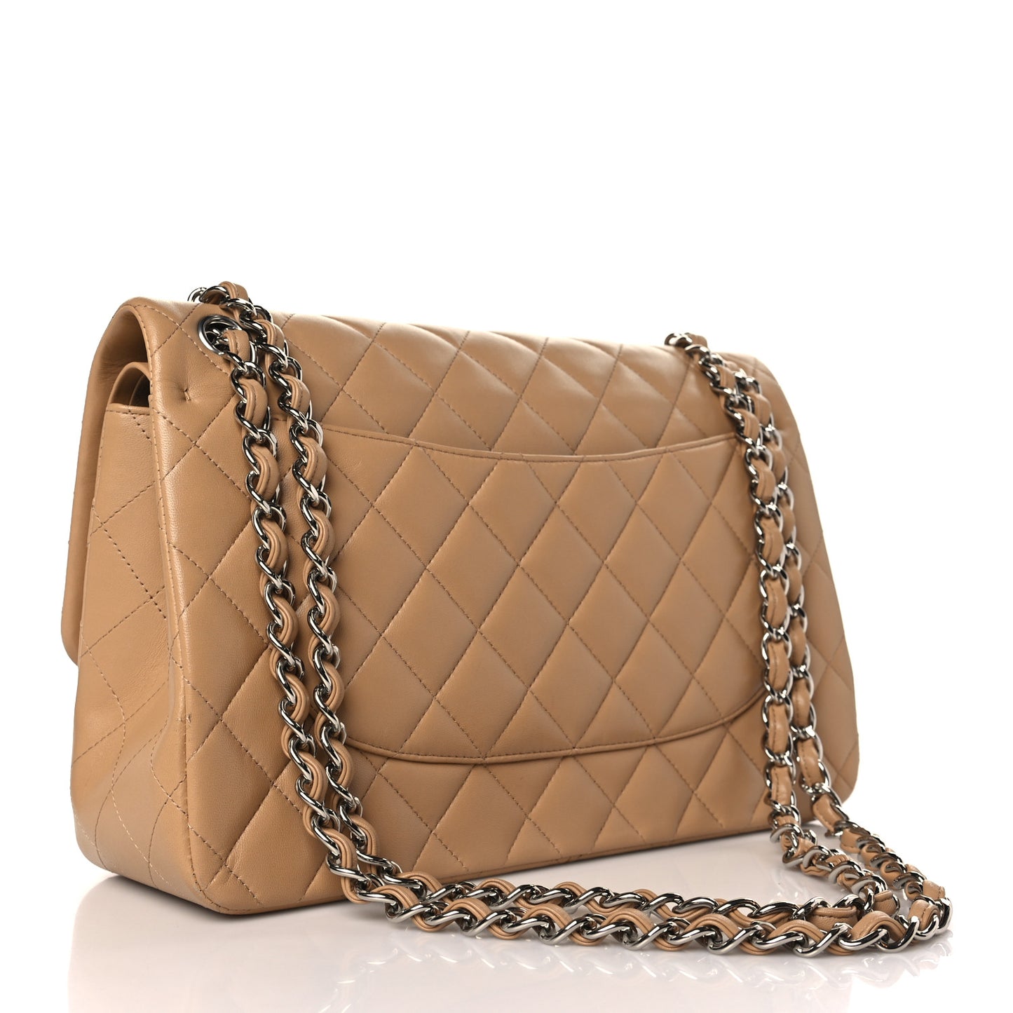 Lambskin Quilted Jumbo Double Flap Dark Beige