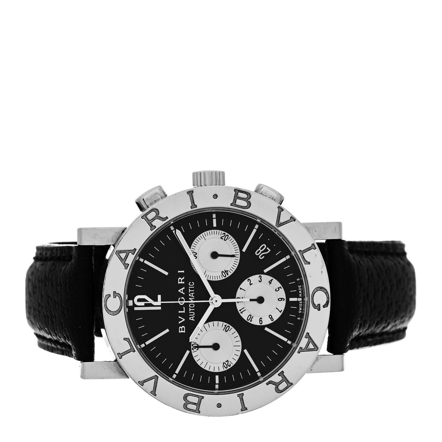 Stainless Steel Calfskin 38mm Chronograph Automatic Watch Black