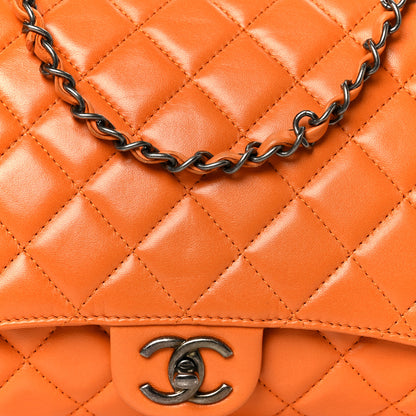 Chanel Lambskin Quilted Jumbo Grocery By Chanel Drawstring Shopping Bag Orange 13 of 16