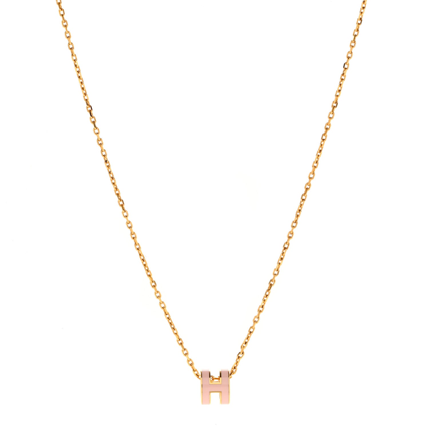 Hermes Lacquered Gold Mini Pop H Pendant Necklace Rose Dragee 1 of 4