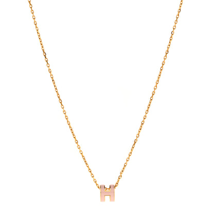 Hermes Lacquered Gold Mini Pop H Pendant Necklace Rose Dragee 1 of 4