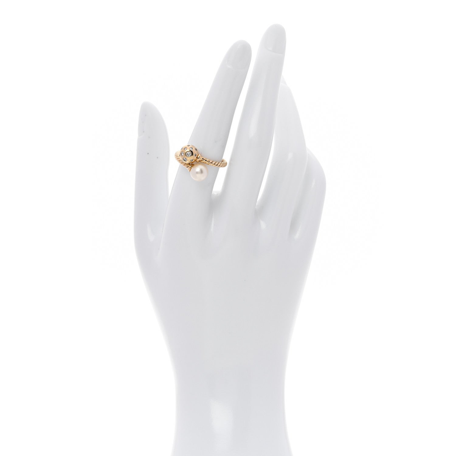 David Yurman 18K Yellow Gold Cultured Pearl Diamond Solari Bypass Ring 53 6.5 2 of 5