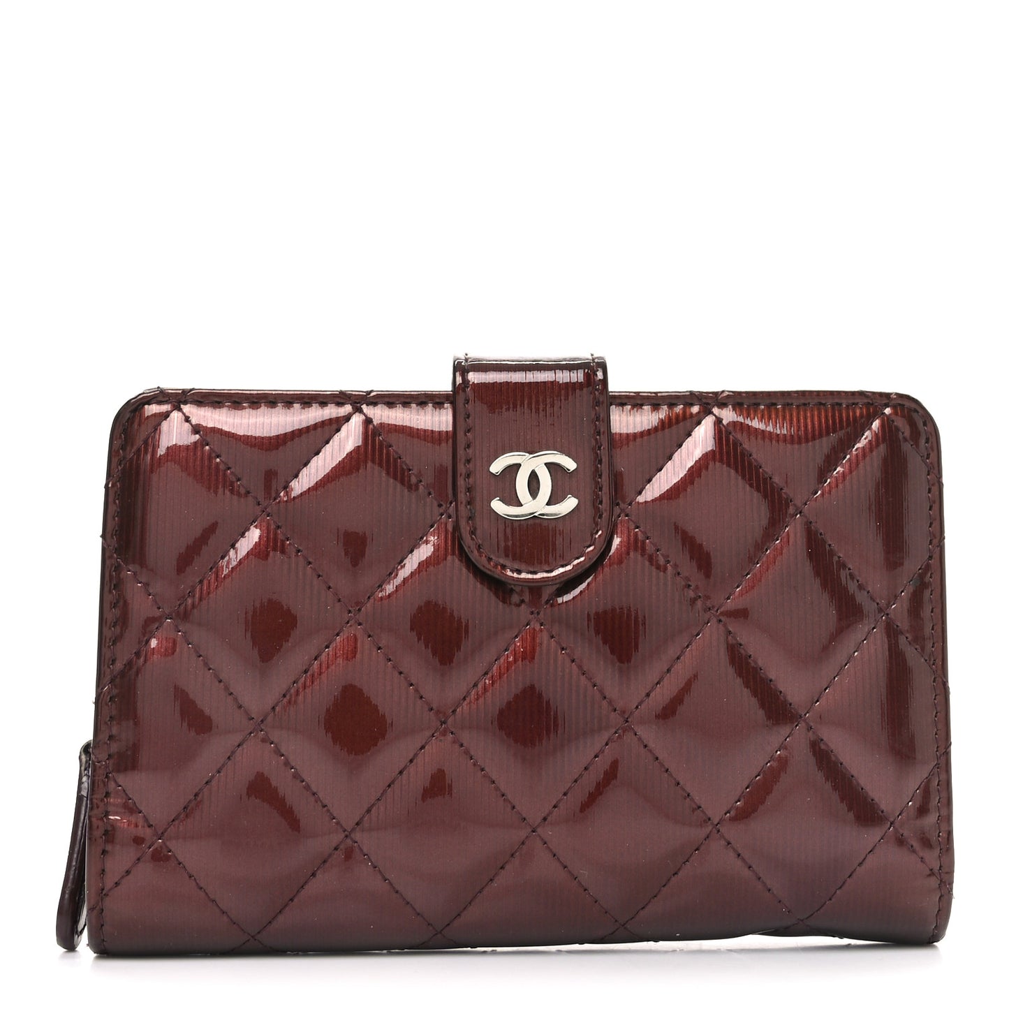 Striated Patent CC French Wallet Bordeaux