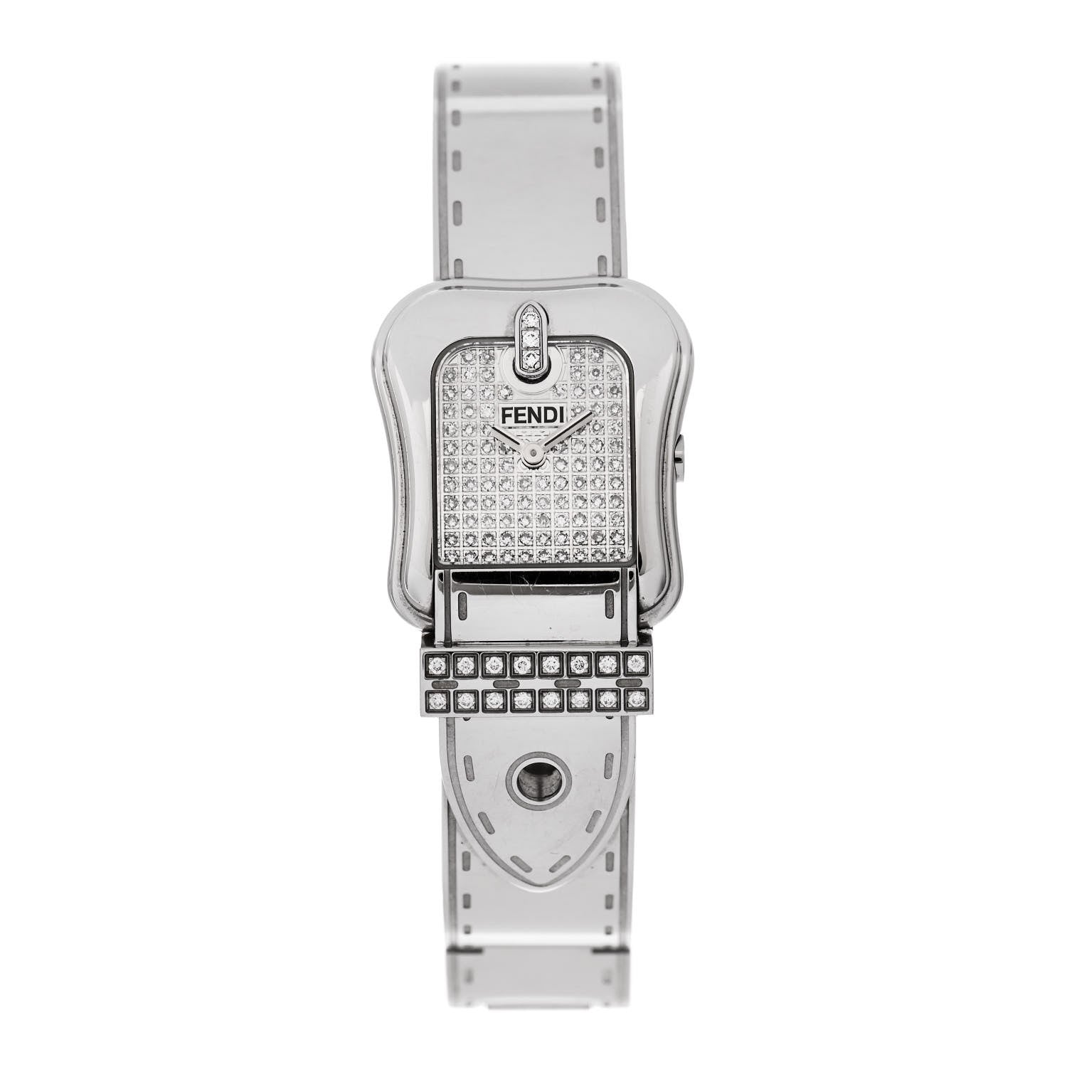Fendi Stainless Steel Diamond 23mm 3800L Buckle Quartz Watch Silver 1 of 5