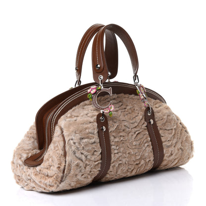 Christian Dior Astrakhan Calfskin Enamel Flower Medium Frame Satchel Beige 2 of 4